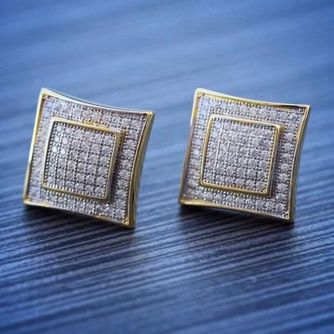 Men's Solid 14k Gold Large Square Lab Diamond Screw Back Earrings by DailySale