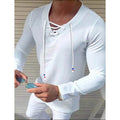 Men's Solid V Neck Long Sleeved Cotton Linen Shirt by DailySale