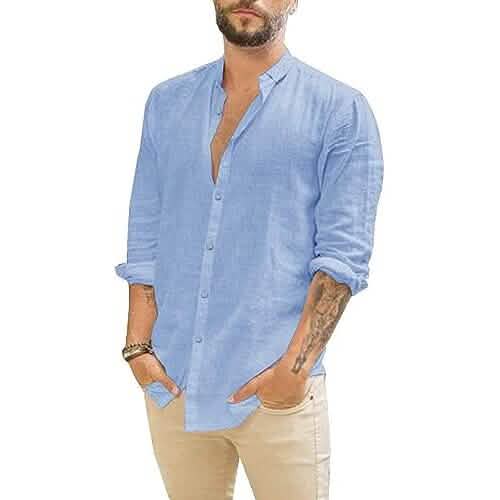 Mens Summer Casual Long Sleeve Cotton Linen T-Shirt by DailySale