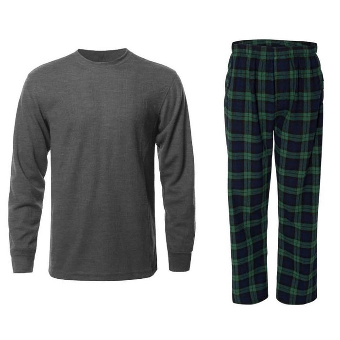 Men's Thermal Crew Neck and Fleece Plaid Pants Bundle by DailySale