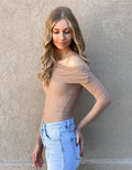 Off The Shoulder Mesh Bodysuit - Taupe by Boutique 23