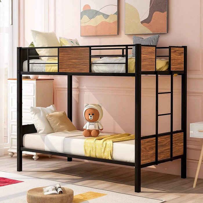 Metal Bunk Bed with Safety Railing Ladder by DailySale
