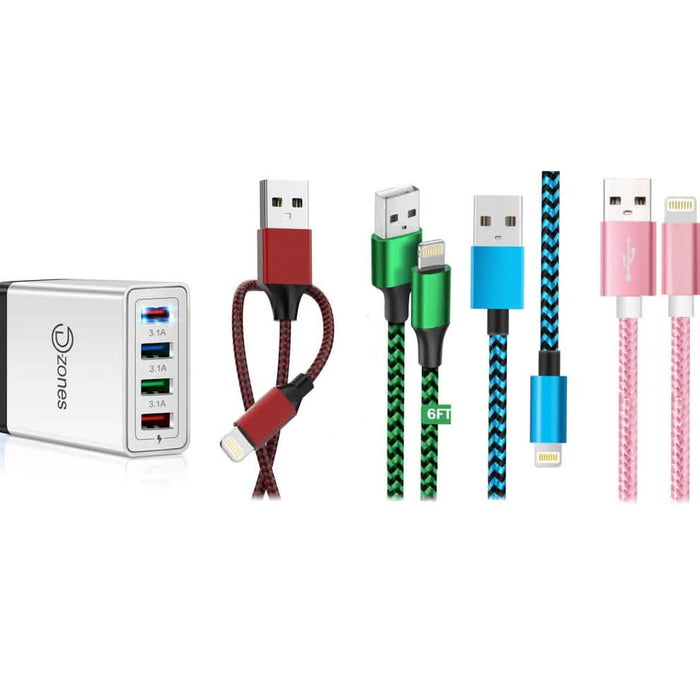 MFi Certified iPhone 4 Port High Speed Wall Charger and 4 Lightning Cables by DailySale