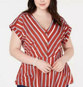 Monteau Trendy Plus Size Striped Peplum Top by Vanessa Jane