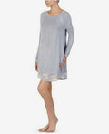 Layla Plus Size Printed Solid-Hem Sleepshirt,Grey Heather 2X by Vanessa Jane