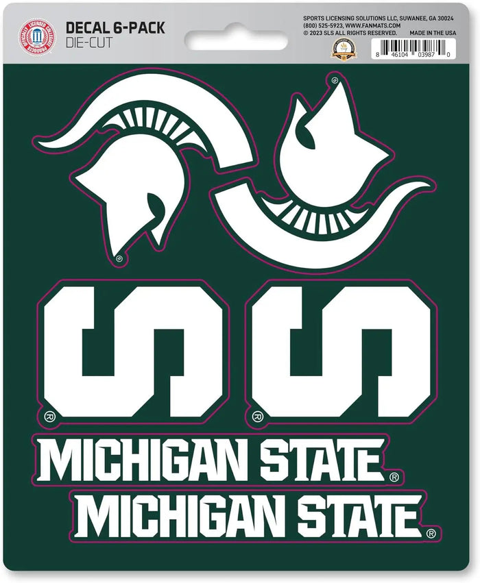 Michigan State University Spartans 6-Piece Decal Sticker Set, 5x6 Inch Sheet, Gift for football fans for any hard surfaces around home, automotive, personal items by Fielders Choice