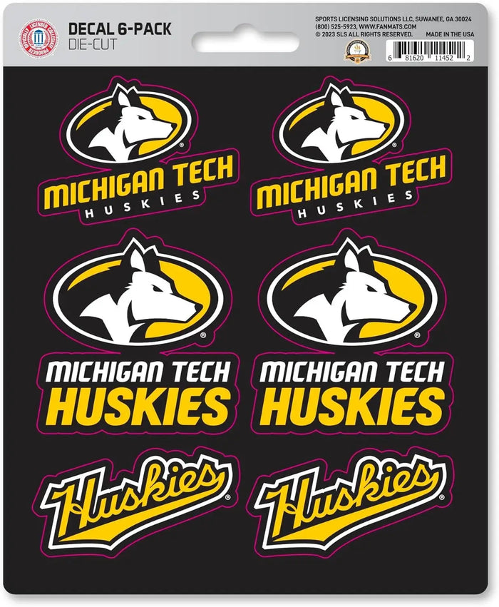 Michigan Tech University Huskies 6-Piece Decal Sticker Set, 5x6 Inch Sheet, Gift for football fans for any hard surfaces around home, automotive, personal items by Fielders Choice