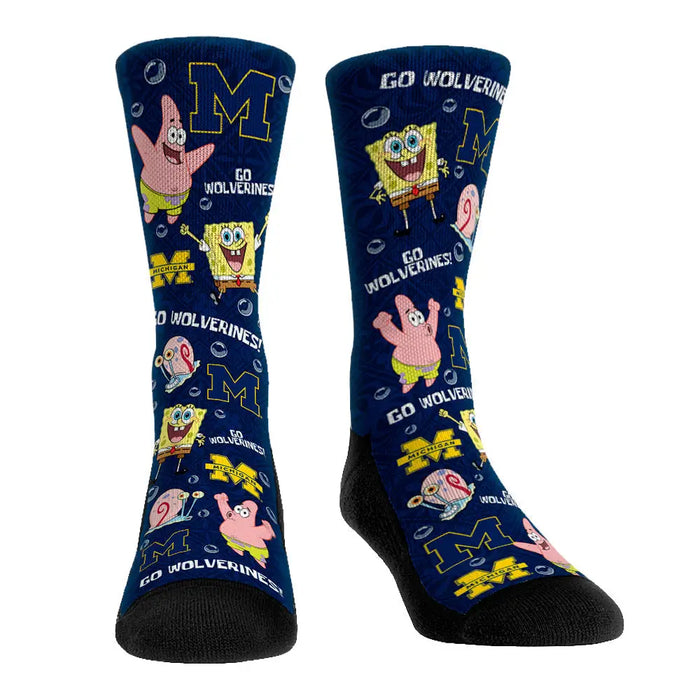 Michigan Wolverines - SpongeBob SquarePants Characters All-Over by Rock 'Em Socks