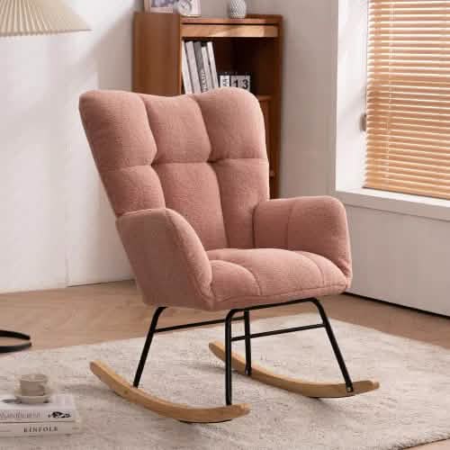 Mid-Century Modern Teddy Fabric Tufted Upholstered Rocking Chair by DailySale