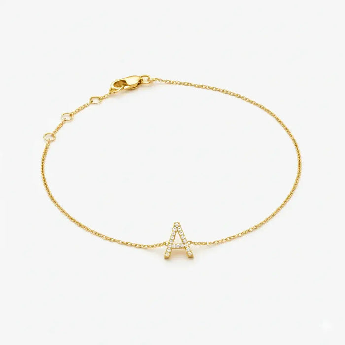 Mini Block Initial Diamond Bracelet Gold by Fine Color Jewels