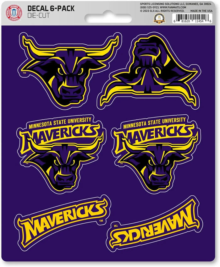 Minnesota State University Mankato Mavericks 6-Piece Decal Sticker Set, 5x6 Inch Sheet, Gift for football fans for any hard surfaces around home, automotive, personal items by Fielders Choice