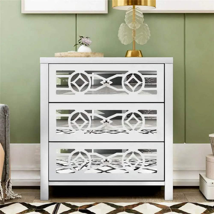 Mirrored Carved Pattern Modern Gold Finish Bedroom Nightstand by DailySale