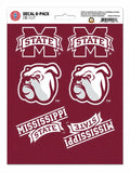 Mississippi State University Bulldogs 6-Piece Decal Sticker Set, 5x6 Inch Sheet, Gift for football fans for any hard surfaces around home, automotive, personal items by Fielders Choice