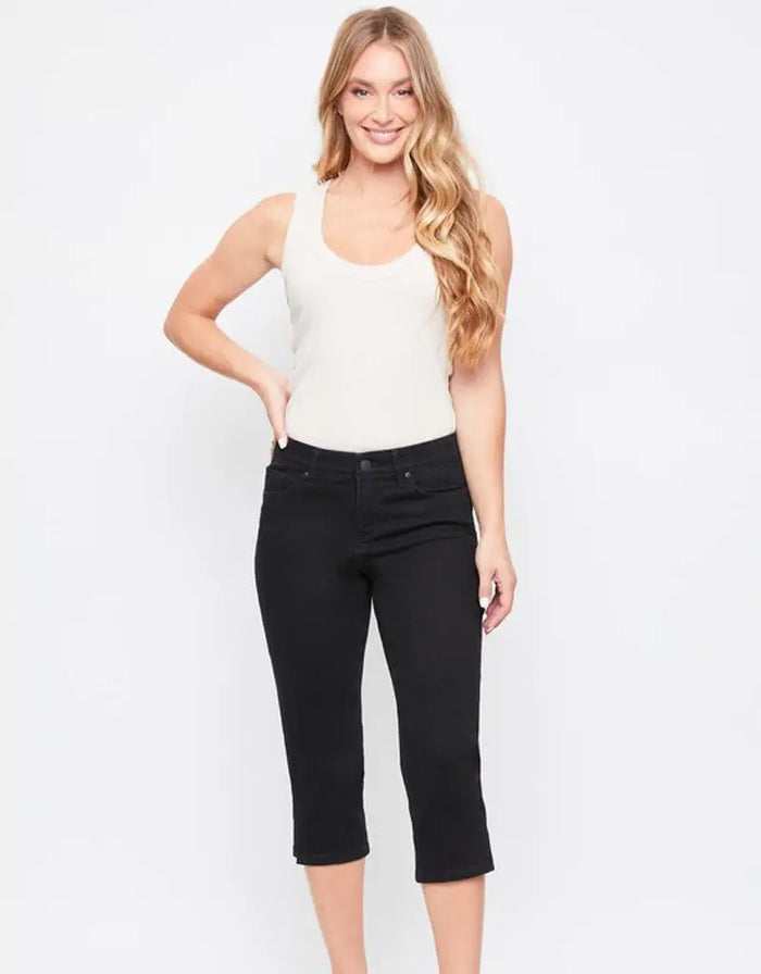 Missy 5 Pkt Side Slit Hem Capri - Black by Boutique 23
