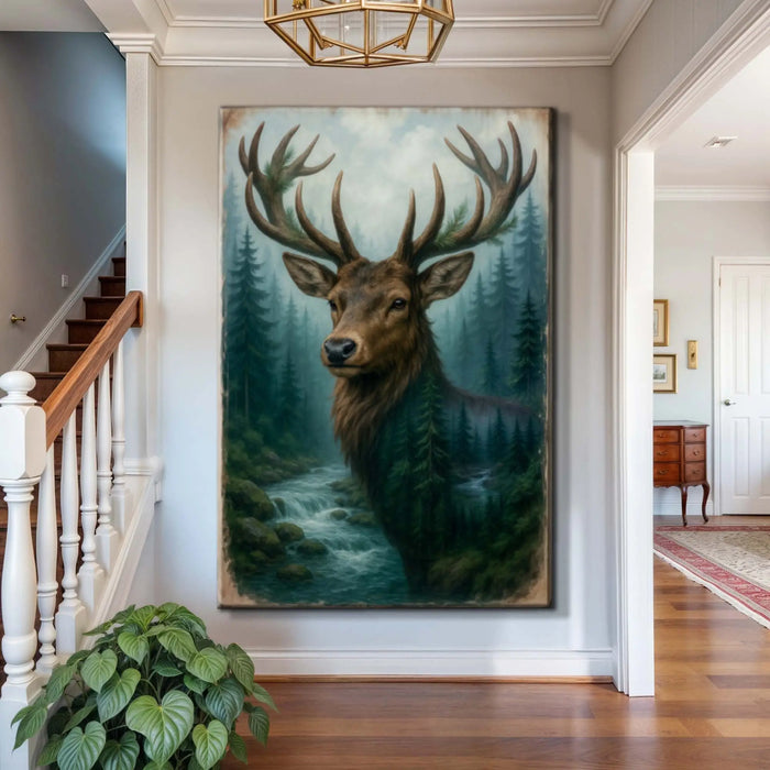 Misty Stag Double Exposure Wall Art by Tailored Canvases