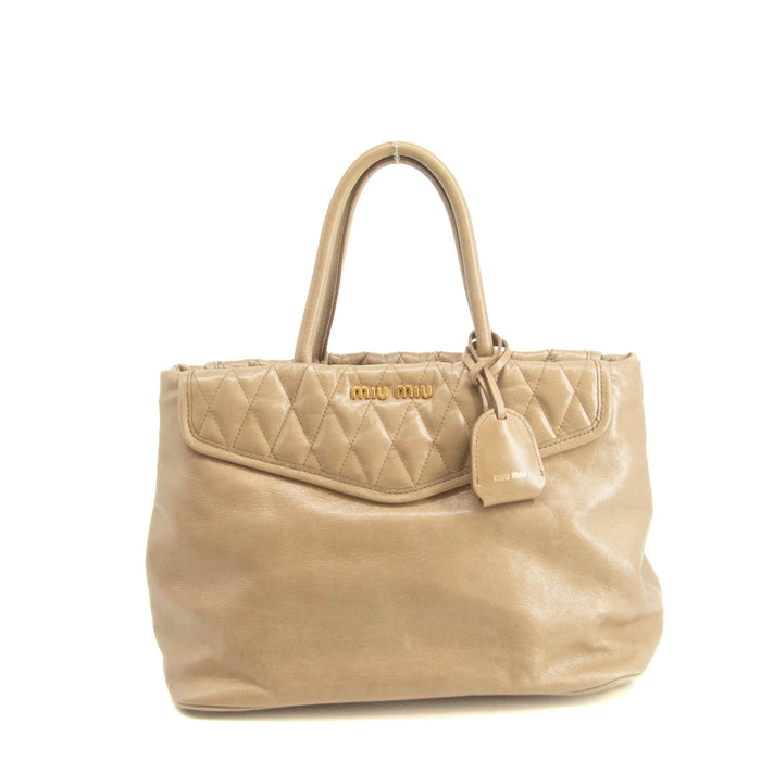 Miu Miu Beige Quilted Glossy Leather 2Way Shoulder Bag #3967 by Bolt Boutique