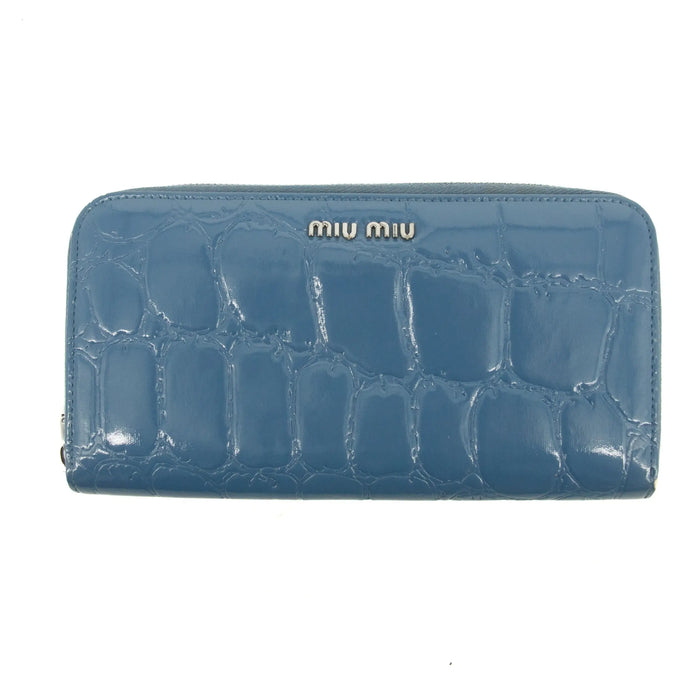 Miu Miu Blue Croco Embossed Leather Zip Around Wallet #3728 by Bolt Boutique