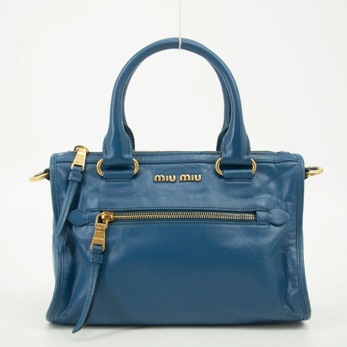 Miu Miu Blue Leather 2 Way Shoulder Bag #2553 by Bolt Boutique