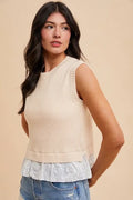 Mix Media Embroidery Layered Rib Sweater Top by Boutique 23