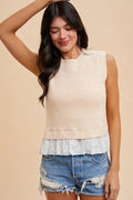 Mix Media Embroidery Layered Rib Sweater Top by Boutique 23