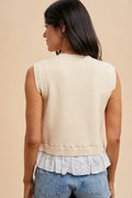 Mix Media Embroidery Layered Rib Sweater Top by Boutique 23