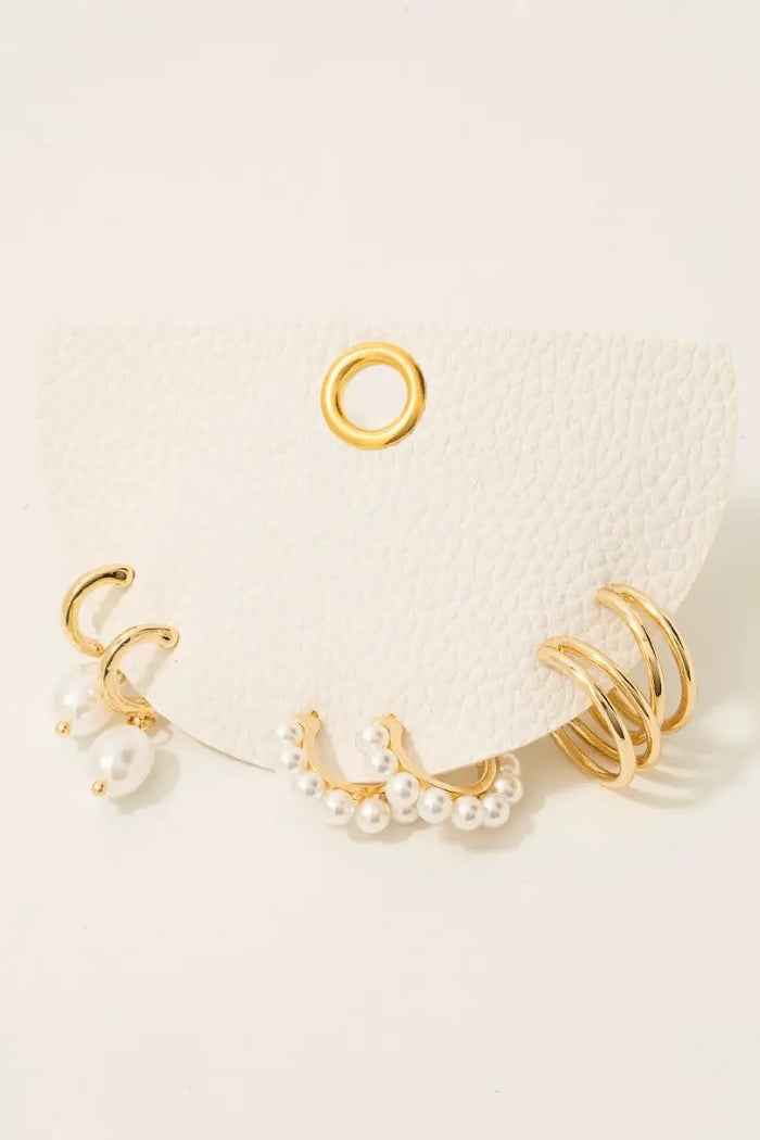 Mixed Pearl Studs And Charms Hoop Earrings Set by Boutique 23