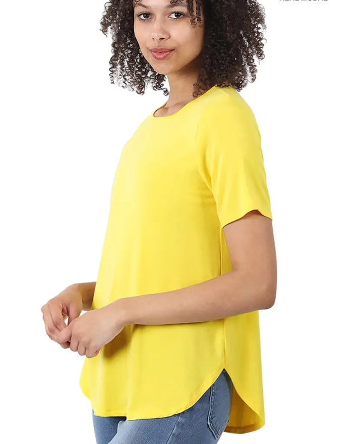 Modal Round Neck Short Sleeve - Yellow by Boutique 23