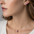Rose Gold Emerald Cut Natural Amethyst Silver Jewelry Set by Fine Color Jewels
