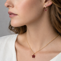 Natural Red Garnet Floral Sterling Silver Jewelry Set by Fine Color Jewels
