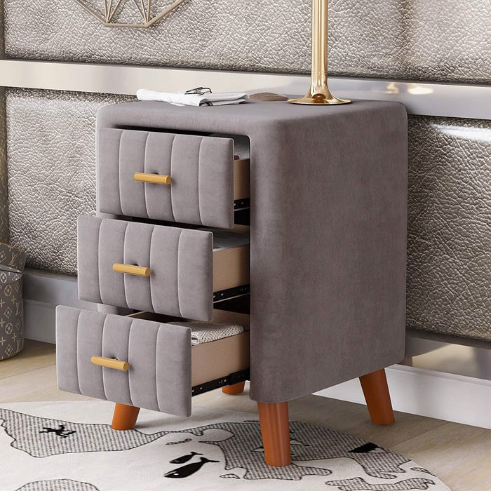 Modern Bedside Velvet Upholstered 3-Drawer Nightstand with Metal Handles by DailySale