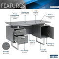 Modern Gray Office Desk with Storage by DailySale