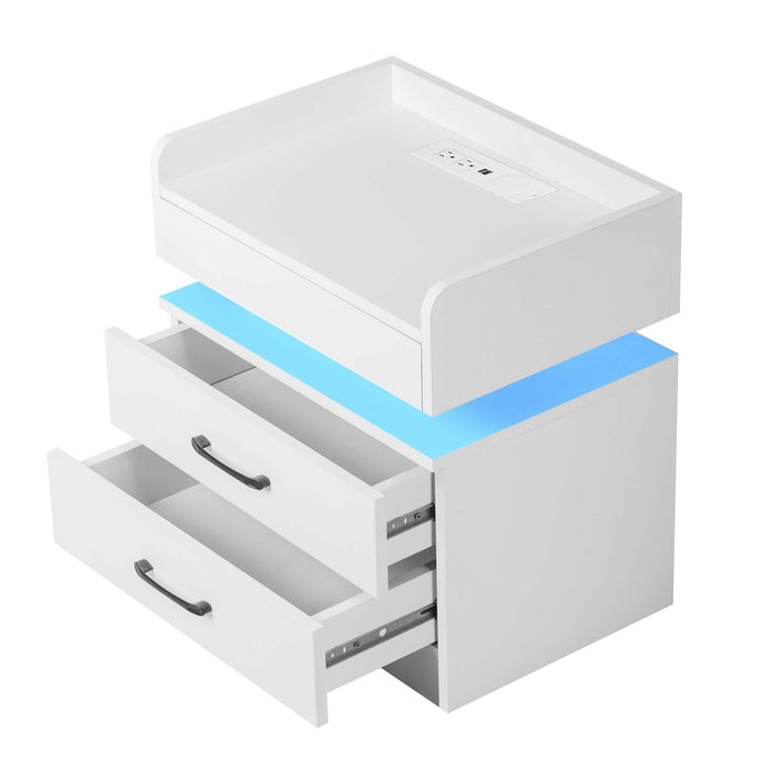 Modern Night Stand with LED Lights and Charging Station by DailySale