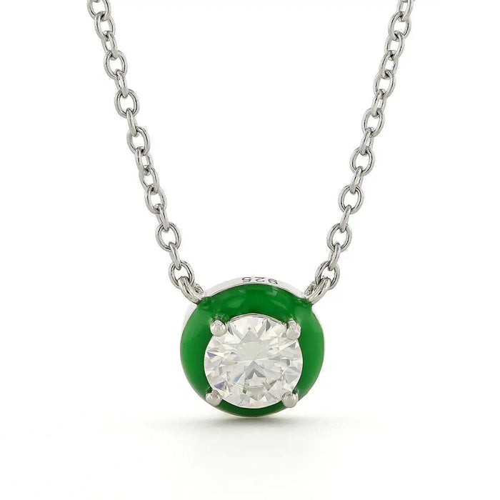 Moissanite & Enamel Solitaire Pendant Necklace by Fine Color Jewels