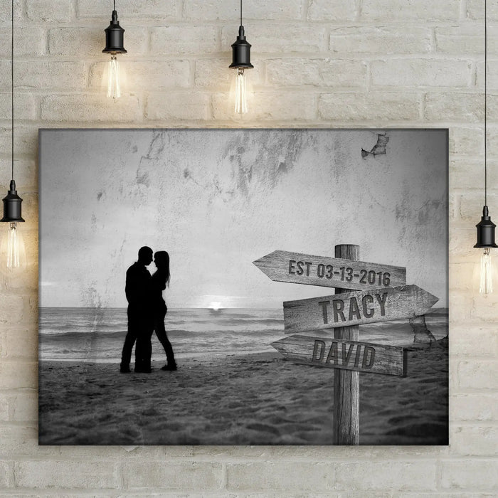 Monochrome Sunset Couple Sign by Tailored Canvases