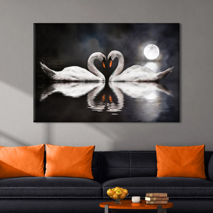 Moonlit Romantic Swan Canvas Wall Art by Tailored Canvases
