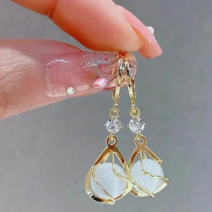 Moonstone Bead Shiny Rhinestone Dangle Earrings by DailySale