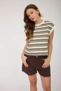 MULTI-COLOR STRIPE CREWNECK SLEEVELESS KNIT TOP by Boutique 23