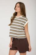 MULTI-COLOR STRIPE CREWNECK SLEEVELESS KNIT TOP by Boutique 23
