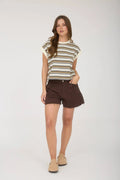 MULTI-COLOR STRIPE CREWNECK SLEEVELESS KNIT TOP by Boutique 23