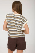 MULTI-COLOR STRIPE CREWNECK SLEEVELESS KNIT TOP by Boutique 23