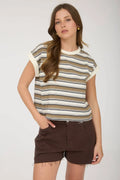 MULTI-COLOR STRIPE CREWNECK SLEEVELESS KNIT TOP by Boutique 23