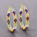 Multi colored Stone Hoop Earrings by Fine Color Jewels