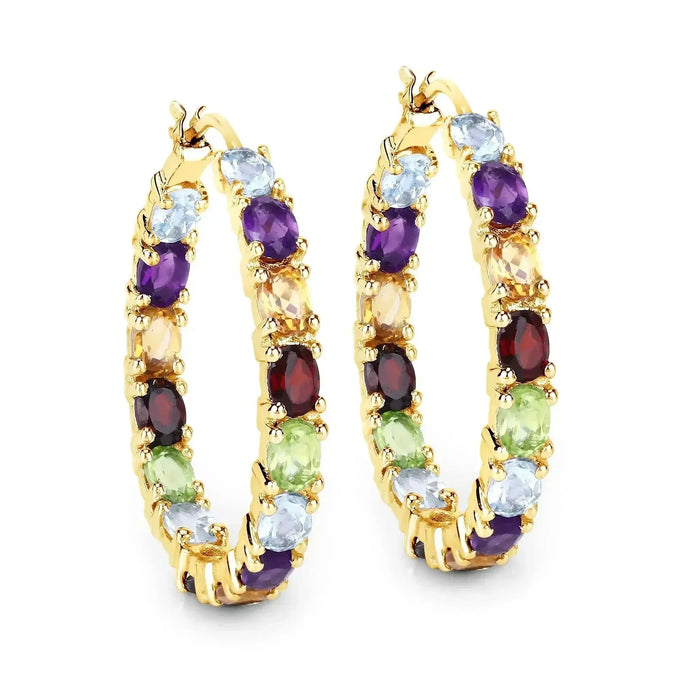 Multi colored Stone Hoop Earrings by Fine Color Jewels