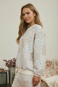 MULTI-FLORAL PATCHWORK LONG SLEEVE KNIT TOP: CREAM MULTI by Boutique 23