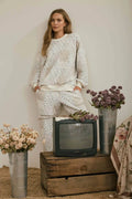MULTI-FLORAL PATCHWORK LONG SLEEVE KNIT TOP: CREAM MULTI by Boutique 23