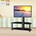 Multi-Function Angle and Height Adjustable Tempered Glass Metal Frame Floor TV Stand by DailySale