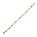 Multi-Shape Multicolor Gemstones Prong Sterling Silver Tennis Bracelet by Fine Color Jewels