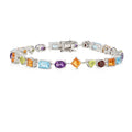 Multi-Shape Multicolor Gemstones Prong Sterling Silver Tennis Bracelet by Fine Color Jewels