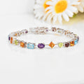 Multi-Shape Multicolor Gemstones Prong Sterling Silver Tennis Bracelet by Fine Color Jewels