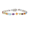 Multi-Shape Multicolor Gemstones Prong Sterling Silver Tennis Bracelet by Fine Color Jewels
